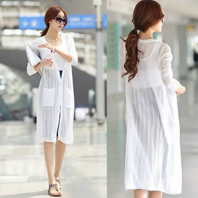 2014 новый хлопок вязание длиной до колен длинный кардиган для женщин свободного