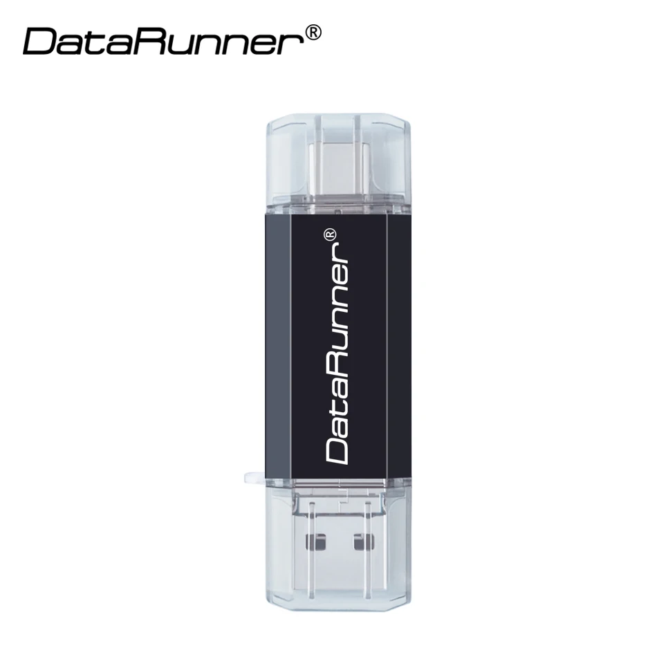 Черный Флеш-накопитель DataRunner OTG USB 3 в 1 USB3.0& type-C& Micro USB флеш-накопитель 32 Гб 64 Гб 128 ГБ 256 ГБ Флешка флеш-накопитель - Цвет: Черный