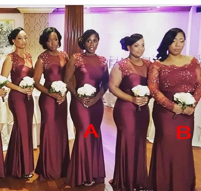 Burgundy African Nigerian Mermaid Wedding Party Guest Maid of Honor Plus Size Bridesmaid Dress Custom Made | Свадьбы и торжества