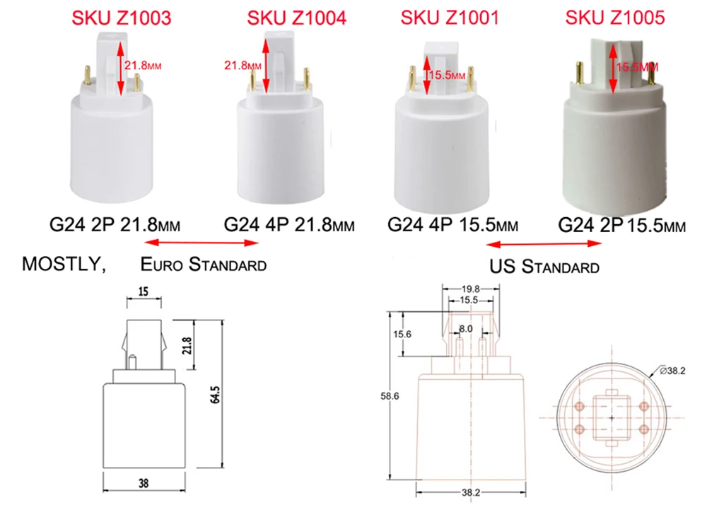 Адаптер 12 шт./лот G24D в E26/E27adapter 2Pin 21 8 мм конвертер GX24D E27 E27.CE Rohs|e27 converter|e27 to e27e27 e27 |