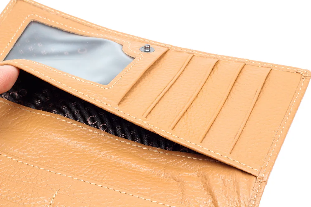 Модные женские абрикос настоящий Настоящая кожа Сумочка Кошелек Длинные