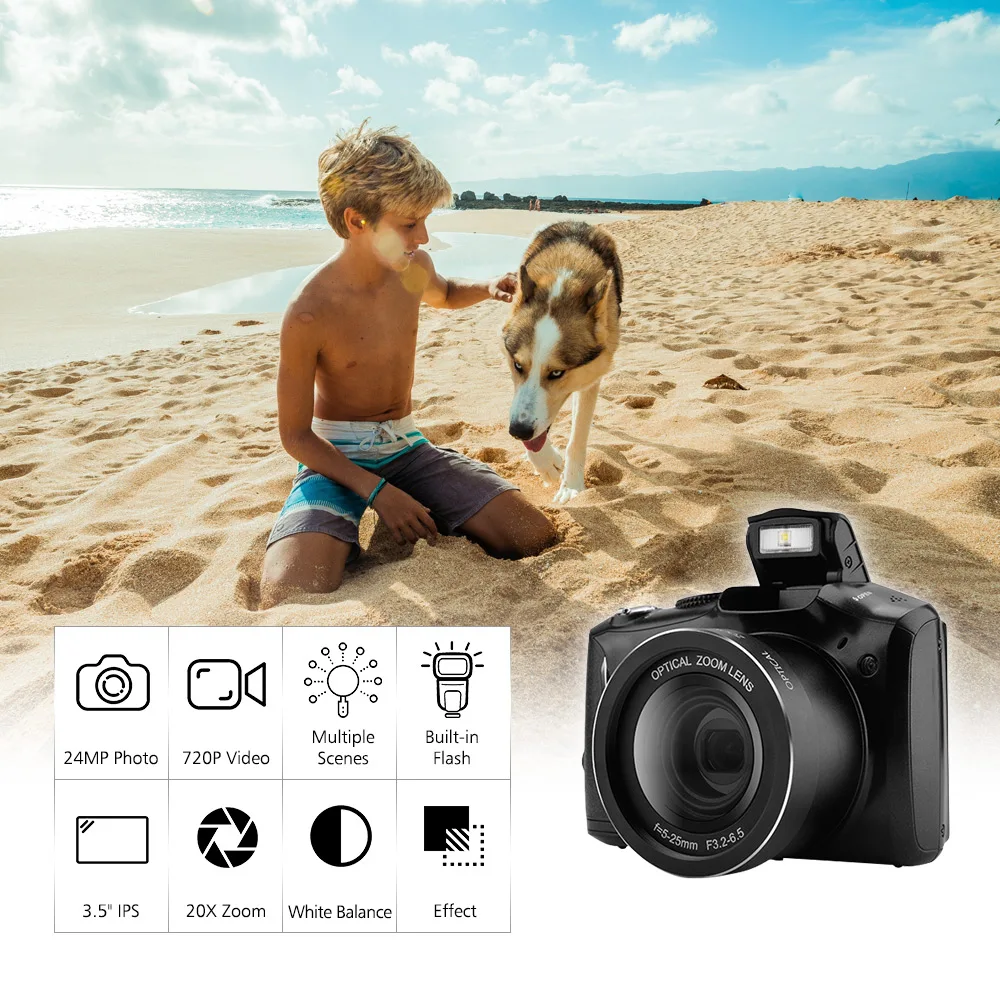 Andoer 24MP 720P HD Цифровая видеокамера Vlogging видеорегистратор 20X зум + 3 5 дюймовый IPS