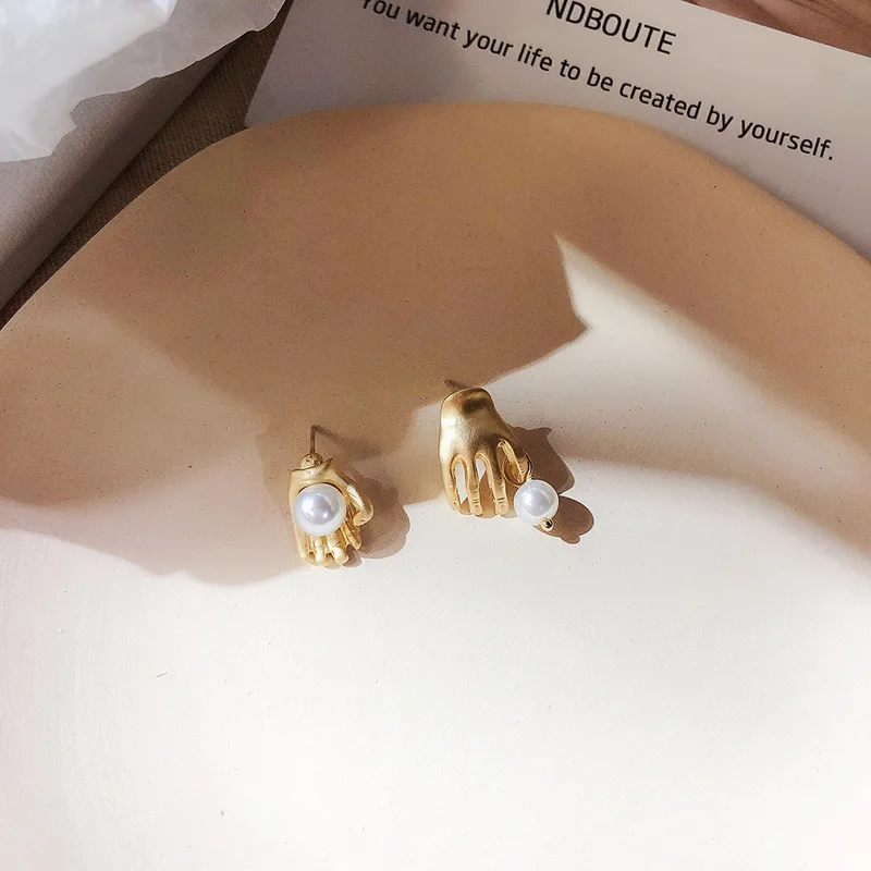 Silver Needle Personality Fashion Stud Earrings Asymmetry Metal Imitation Pearl Punk for Women Accessories Jewelry | Украшения и