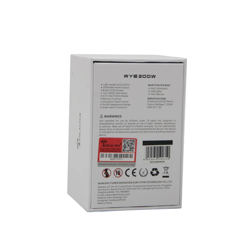 Оригинальный TESLACIGS Tesla WYE 200 Вт бокс мод испаритель для 510 ниток Vape 18650 электронная