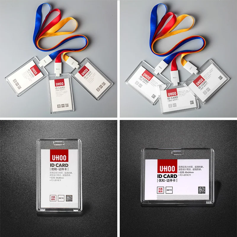 New Transparent Work ID Employee Exhibition Name Card Holder Lanyard Badge Retractable Reel Acrylic Certificate Office Supplies |