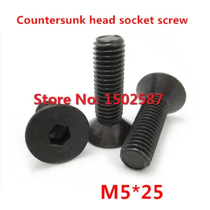 

100pcs/lot M5*25 Countersunk Socket Head Screw DIN7991 Flat Hex Cap Bolt Metric Threaded Black Steel
