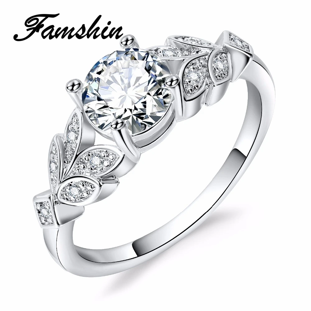 FAMSHIN Серебро Цвет Кристалл Цветы обручальные кольца для женщин ювелирные изделия