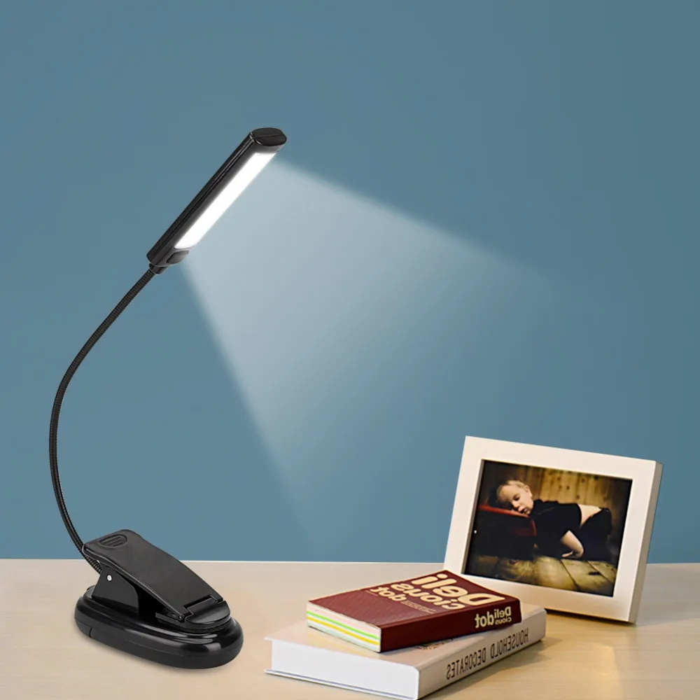 Book Light Rechargeable COB LED Booklight 2 Led Ebook Mini Flexible Bright Clip Reader Reading Lamp Desk Used 3*AAA | Лампы и