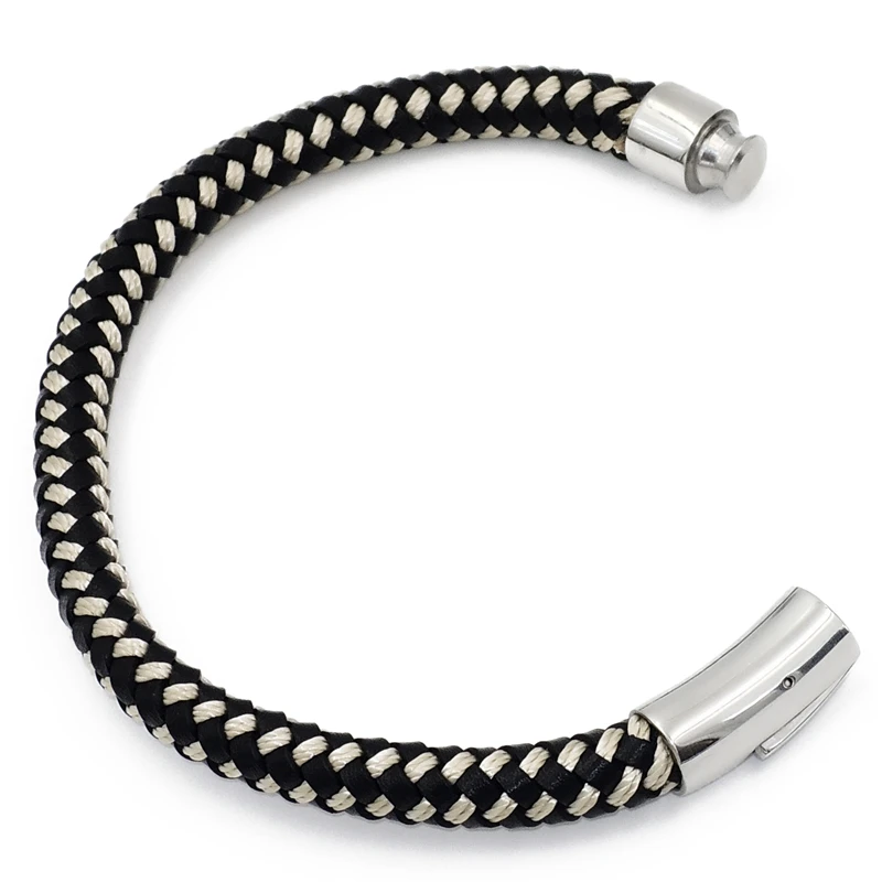 8 мм мужской браслет из натуральной кожи и нейлона нержавеющей стали с магнитным