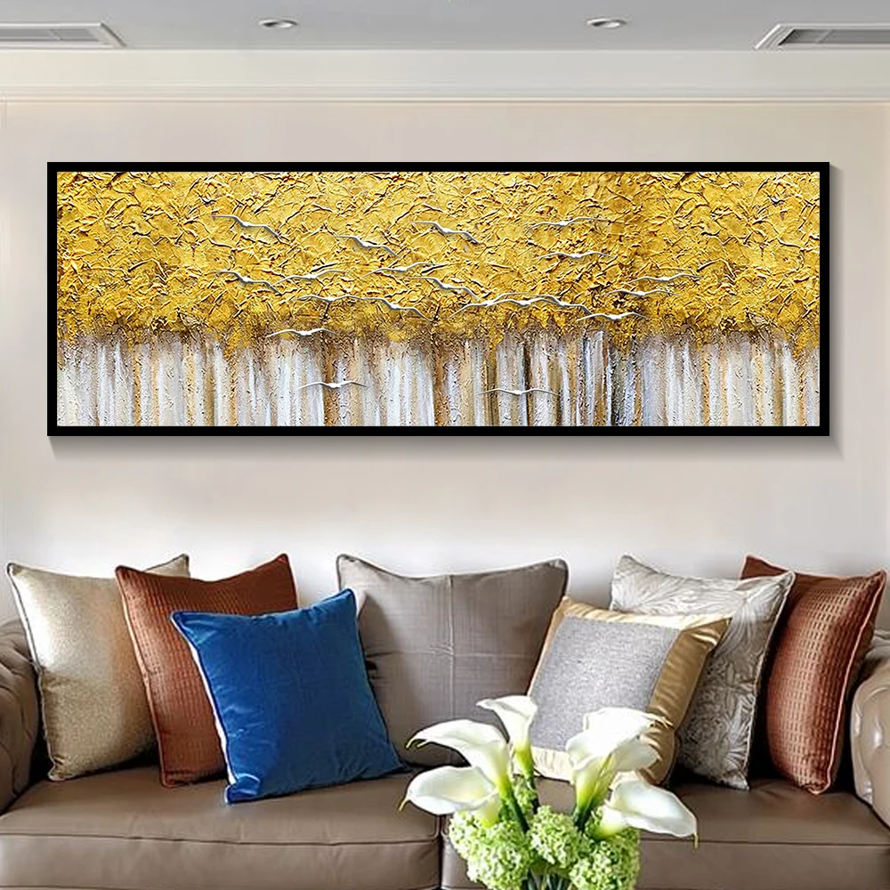 

Large Abstract Watercolor Wall Art Posters And Prints Gold Forest Bird Canvas Painting Living Room Home Decoration Wall Pictures