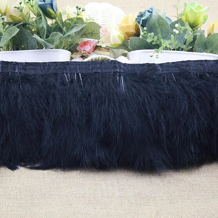 

wholesale high quality natural 2 yards black Turkey Feather Ostrich feathers Ribbon decorative 4-5 inch Width