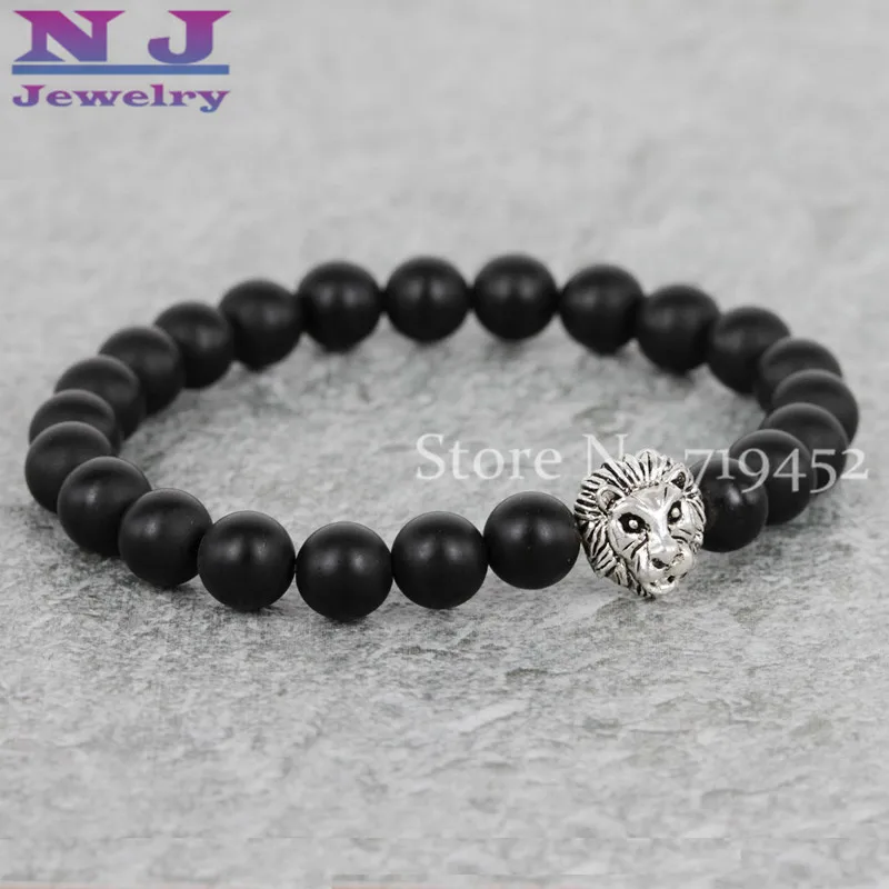 Новый дизайн опт мужское Браслеты 8 мм матовый бусины из камня античное золото