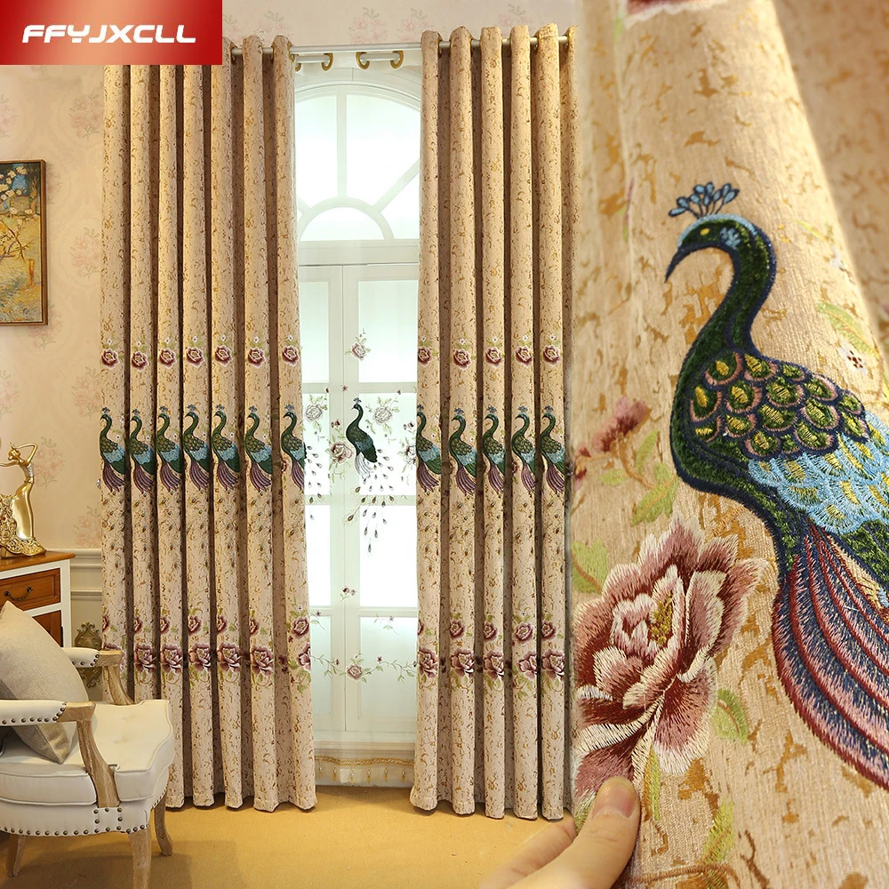 Изысканные европейские занавески с вышивкой павлина для гостиной спальни окон