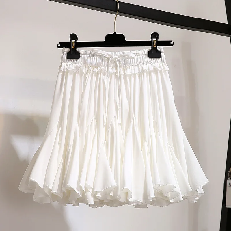 White Black Chiffon Summer Shorts Skirt Women 2019 Fashion Korean High Waist Tutu Pleated Mini Sun School Female | Женская одежда