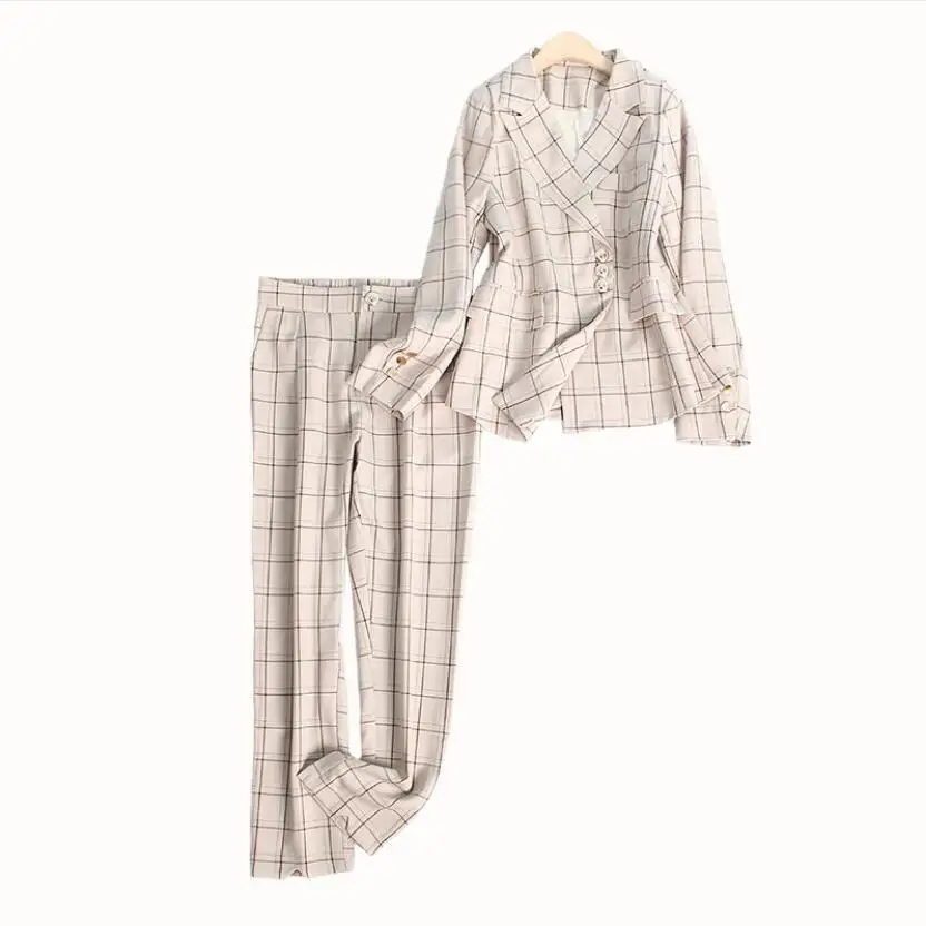 

Celebrity Women Runway Stylish Designing Plaid Blazer Suits Pencil Pants European Fashion Two-piece Sets Quality Twins Sets