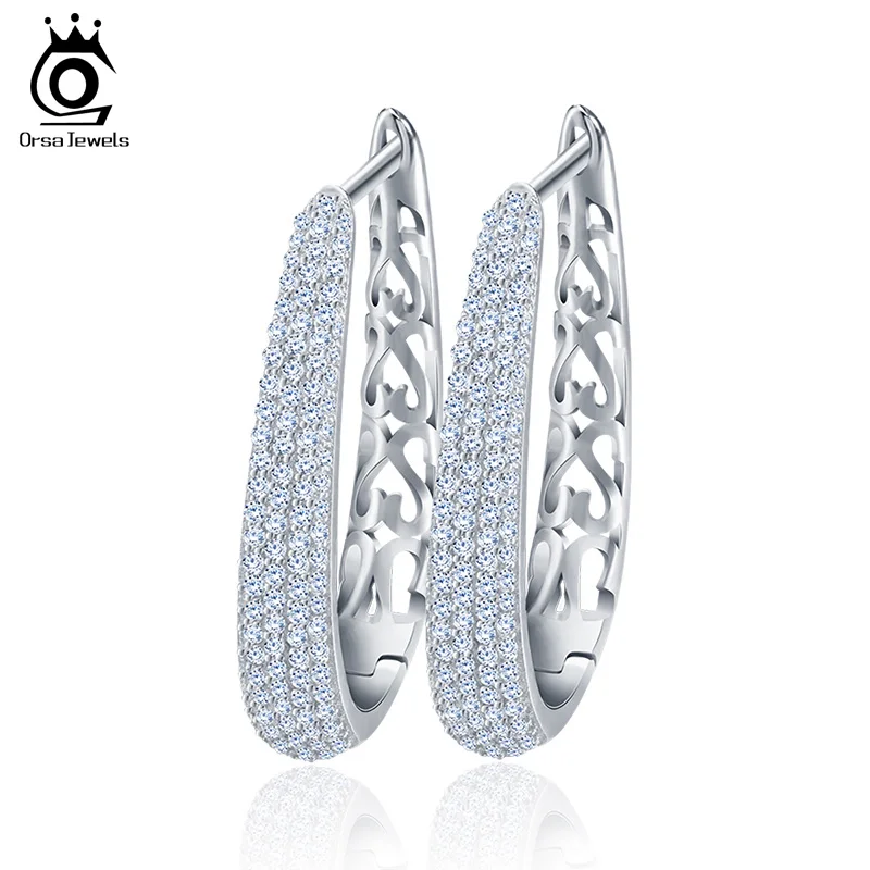 ORSA JEWELS Роскошные Серьги-Кольца Серебряный Цвет Украшенные ААА Австрийским Фианитом Для Женщин Модная Бижутерия Стиль ОЕ139 - Окраска металла: Silver Color