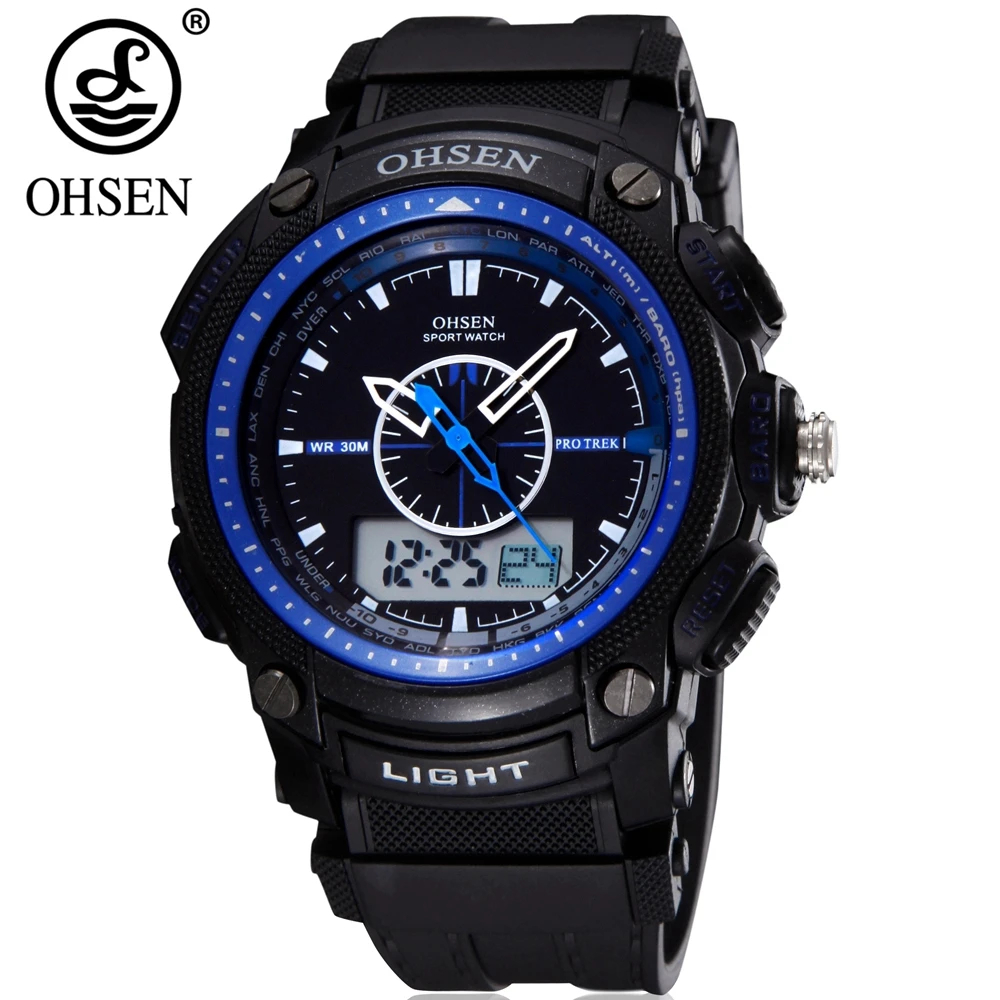 

Часы наручные OHSEN Мужские Аналоговые, модные брендовые кварцевые цифровые водонепроницаемые с резиновым ремешком