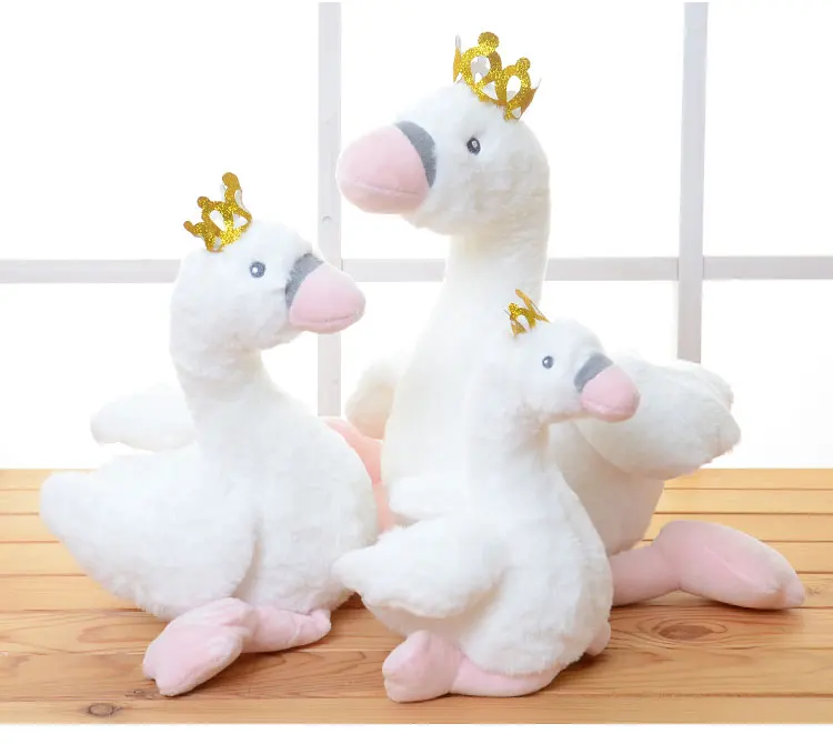 

lovely white swan plush toy crown swan soft doll throw pillow birthday gift w0785