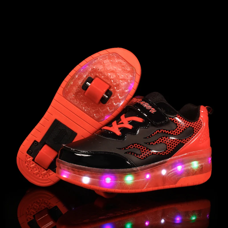 Two Wheels Pink Blue Red Luminous Sneakers Led Light Roller Skate Shoes for Children Kids Boys Girls Unisex | Детская одежда и