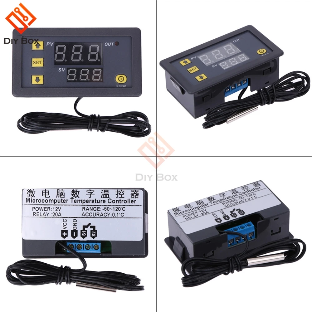 W3230 DC 12V цифровой контроллер температуры красный и синий дисплей 20A-55-120 градусов измерения температуры сохранение данных