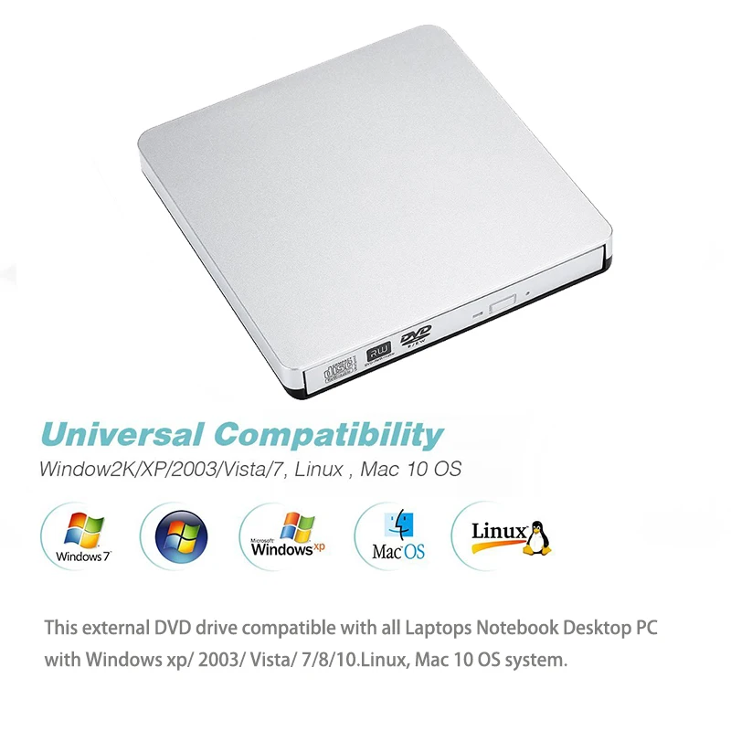 Внешний флэш накопитель KuWfi USB 2 0 тонкий портативный внешний VCD/CD/DVD плеер