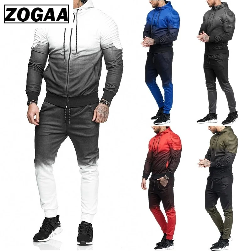 Спортивный костюм ZOGAA мужской повседневный верхняя одежда кофта и брюки свитшот