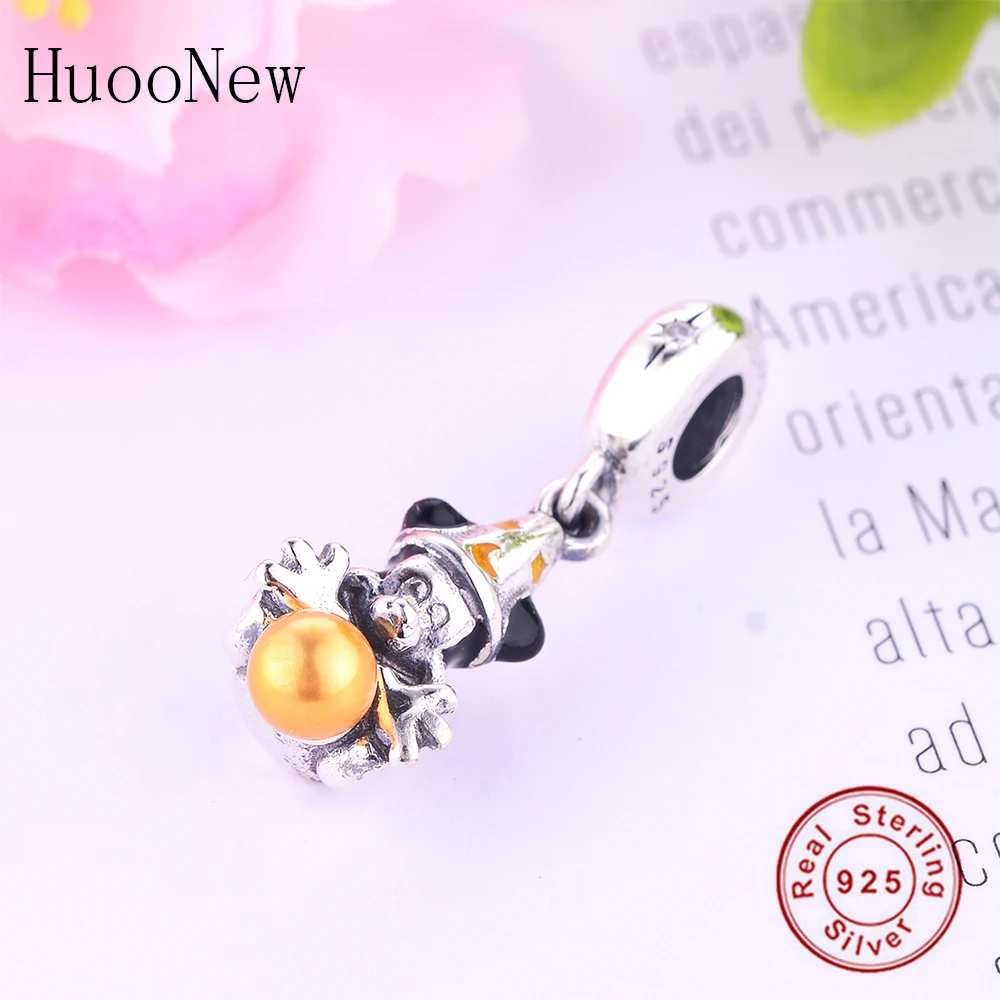 Прозрачный розовый кристалл Микки лук Минни Клип Фиксатор бисера Подходит Pandora талисманы браслет 925 пробы серебряные ювелирные изделия Berloque