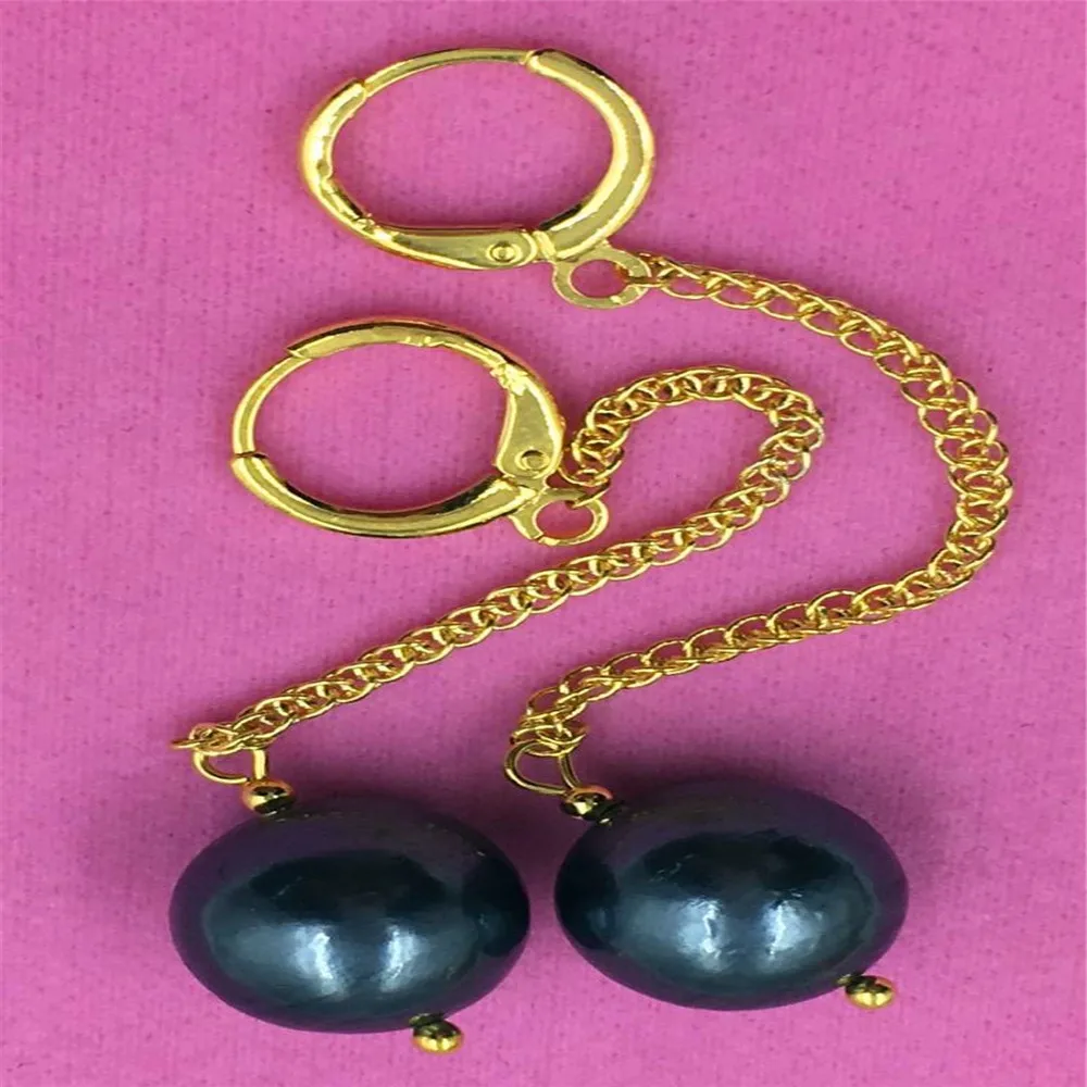 Mesmerizing south sea pearl TwoPin GOLD earbob earrings 12-13MM black HUGE natural Hand made Cultured elegant aurora | Украшения и