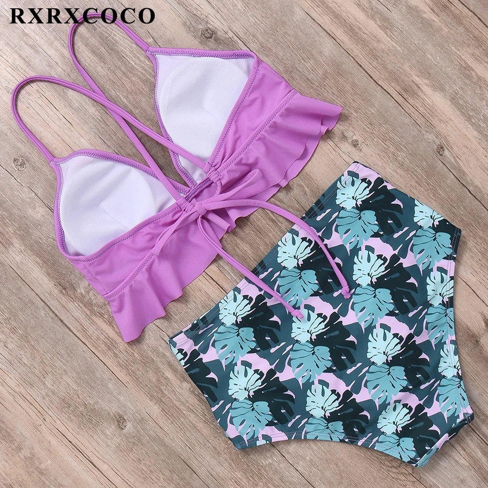 RXRXCOCO, бикини,, Mujer, новинка, сексуальный купальник для женщин, высокая талия, купальник, пуш-ап, бандаж, купальник, с рисунком, бикини, набор