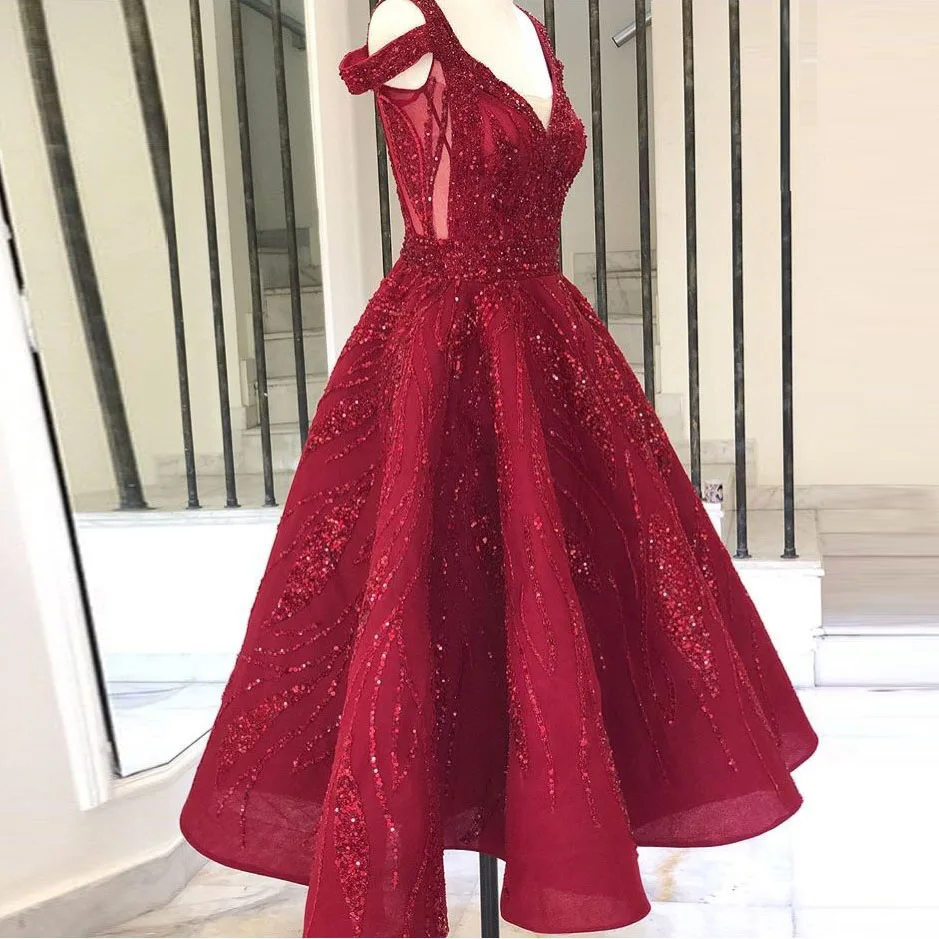 Sparkly Crystal Beading Evening Dresses Burgundy Tulle Party Gowns robe de soiree A Line Elegant Prom Dress Custom Made | Свадьбы и