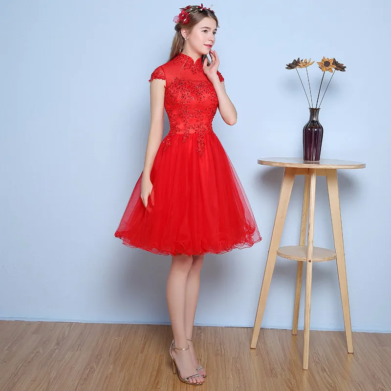 Выпускное платье Vestidos De Renda 2020 с высоким воротом Красные Короткие Выпускные