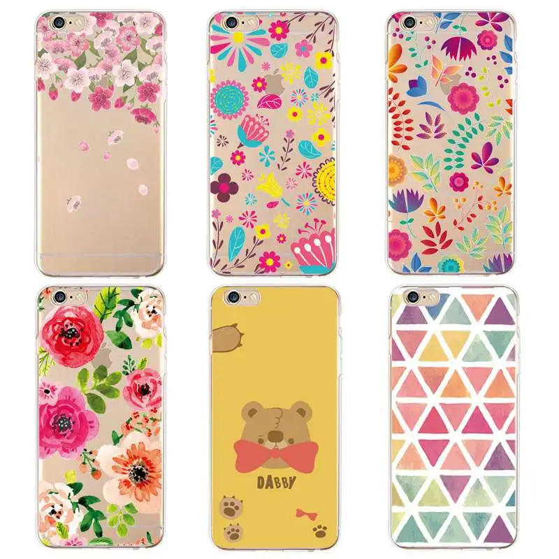 Милый цветочный мягкий прозрачный чехол для телефона из ТПУ iPhone 4/4S 5 5S 6 6plus 7 8plus x