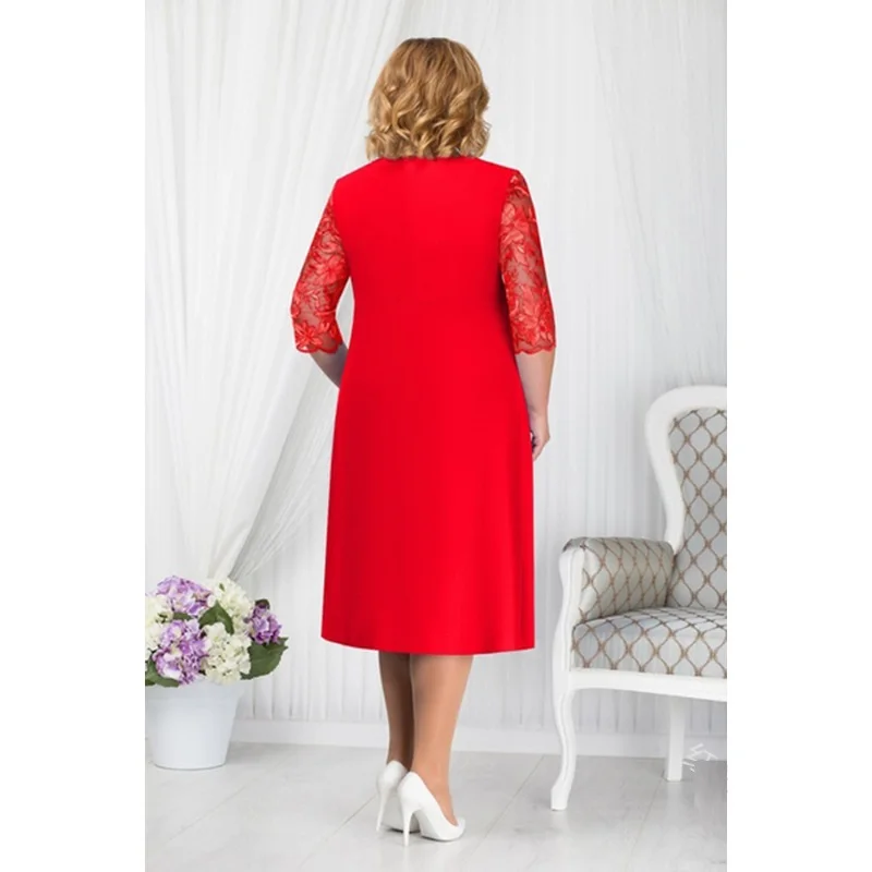 

Plus size dresses for women 4xl 5xl 6xl Red,deep blue,blue large size women clothes Casual 1/2 sleeve lace patchwork midi dress