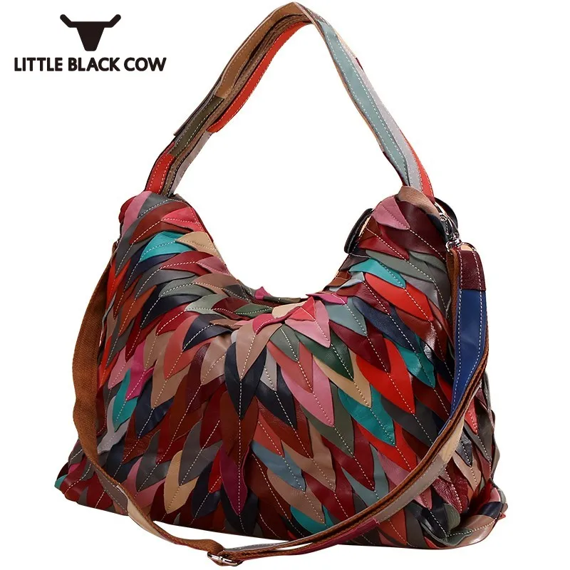 

Lady Black Fashion Luxury Bags Leaves Tassel Genuine Leather Shoulder Bag Soft Sheep Leather Large Capacity Handbag Women