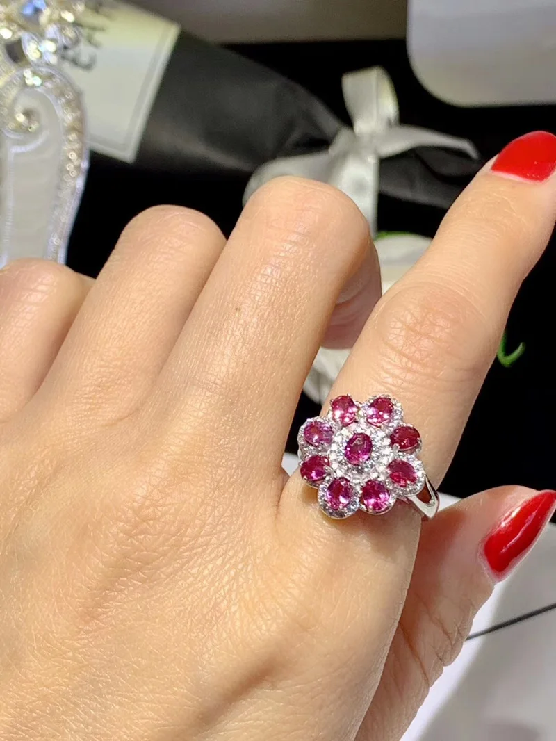 Romantic Fancy Natural Sapphire Rings for Women Wedding 3x4mm Genuine gemstones White Gold color Fine jewelry S925 Silver #442 | Украшения