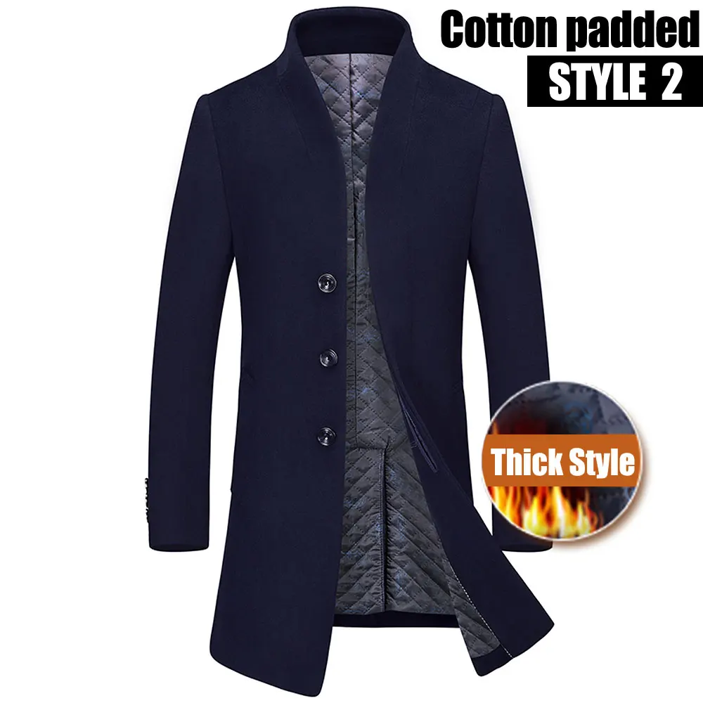 Style2 Navy Новинка, утолщенное зимнее шерстяное пальто для мужчин, толстое шерстяное пальто для мужчин, Повседневная модная хлопковая стеганая куртка и пальто, длинные куртки, верхняя одежда - Цвет: Style2 Navy