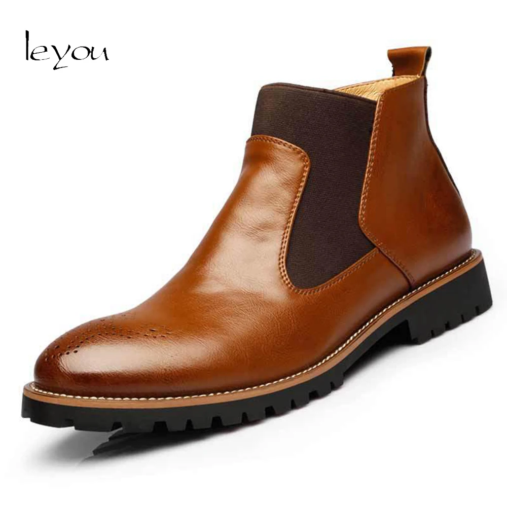 

Leyou Mens Chelsea Boots Genuine Leather Shoes Autumn Winter Boots Men Fur Shoes European Men Boots Plus Size