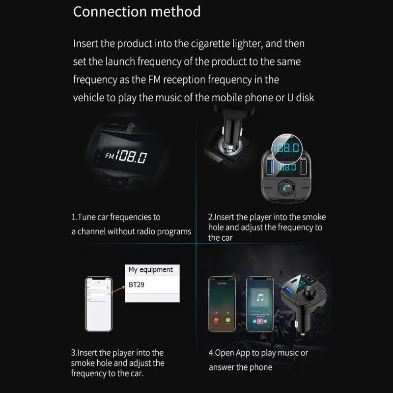 BT29 Авто fm-передатчик Bluetooth 5,0 CarKit MP3 аудио музыкальный плеер Громкая связь Тип C зарядка Быстрая зарядка QC3.0 автомобильное зарядное устройство