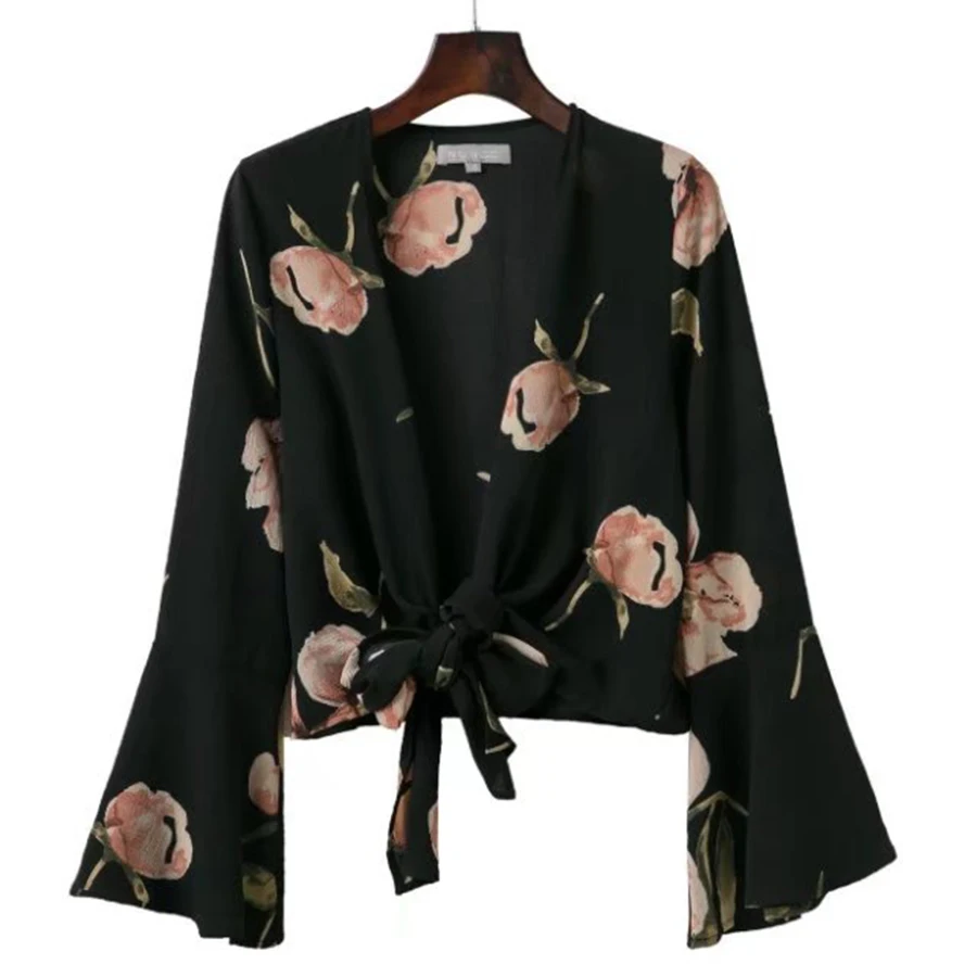 Печати Зубчатый женские рубашки с длинным рукавом Blusas Femininas Elegante Хлопковая