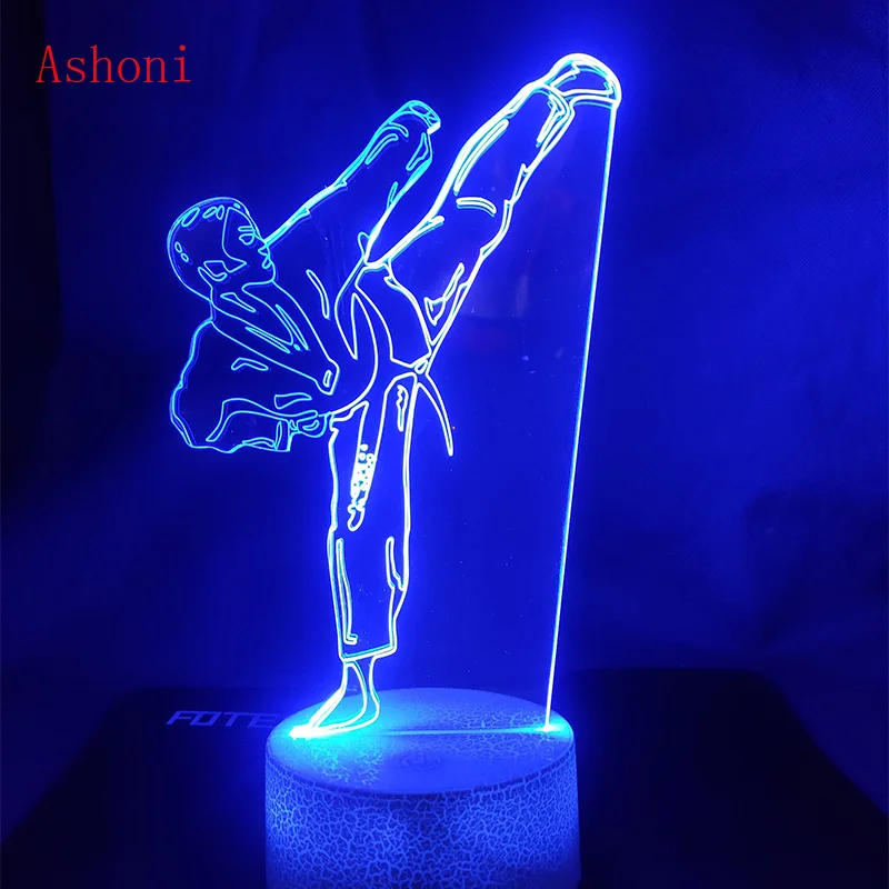 Креативная Настольная лампа для каратэ Shap USB 3D светодиодный ночник тхэквондо
