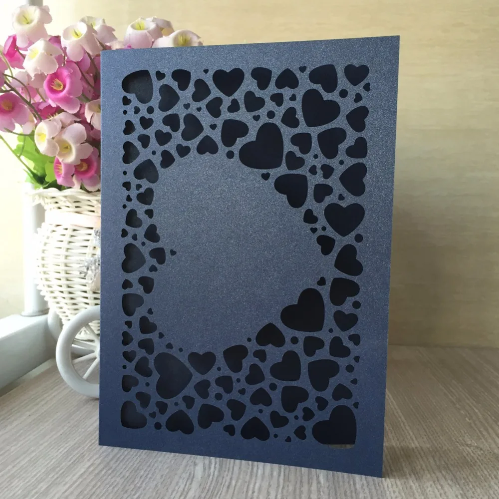 

30pcs New Arrived Laser Cut Pearl Paper Craft Love Heart Pattern Design wedding Invitation card Elegant wedding Card Invitation