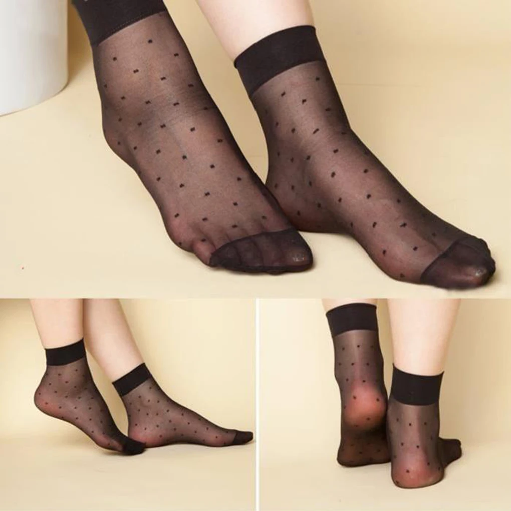 10 шт. Для женщин Носки для девочек шелк леди Тонкий горошек прозрачные ботильоны