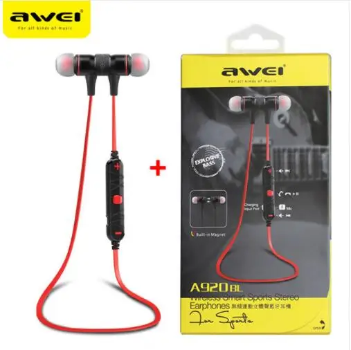 AWEI A920BLCSR4.1 bluetooth-гарнитура беспроводные наушники спортивные с микрофоном CVC6.0 шумоподавление стерео звуковые наушники - Цвет: Red