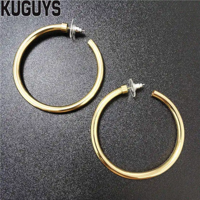 GOLD KUGUYS золотые серебряные круглые большие серьги для женщин ювелирные изделия трендовые винтажные Гипербола металлические серьги-обруч вечерние аксессуары Brincos - Окраска металла: GOLD
