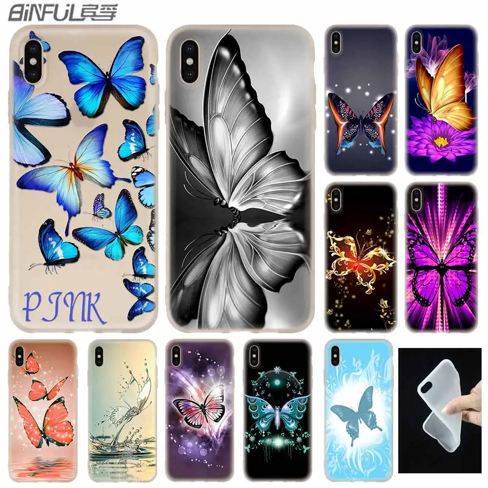 Силиконовый мягкий чехол с синей бабочкой для iPhone 12 11 Pro X XS Max XR 8 7 6 Plus 5s SE 2020 S 1 Etui |