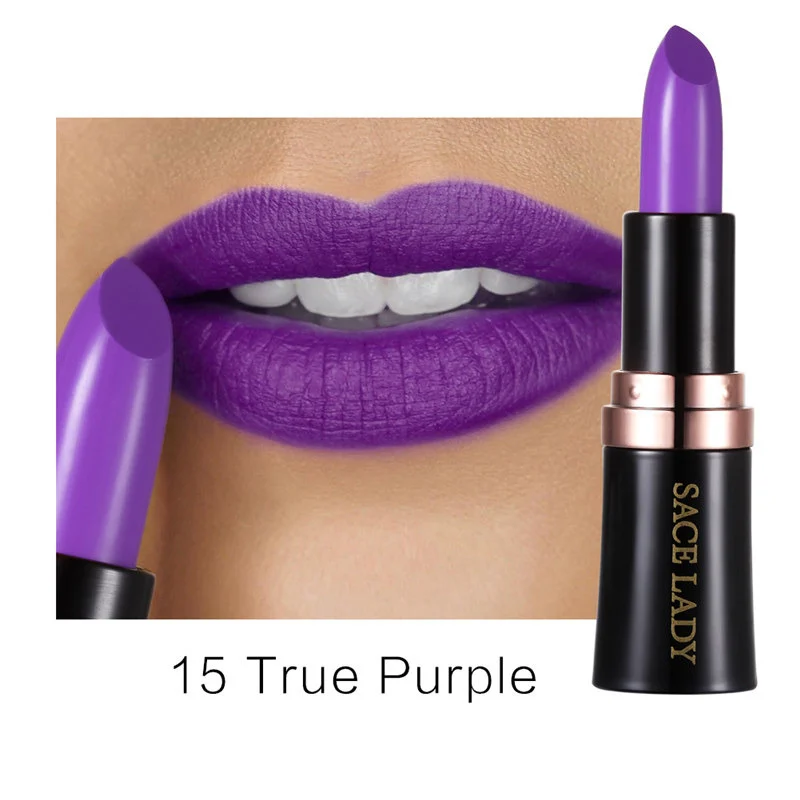 15 True Purple Матовая губная помада, бренд,, красота, макияж, стойкий, водостойкий, красный макияж, набор для губ, Мате, телесный, косметический - Цвет: 15 True Purple