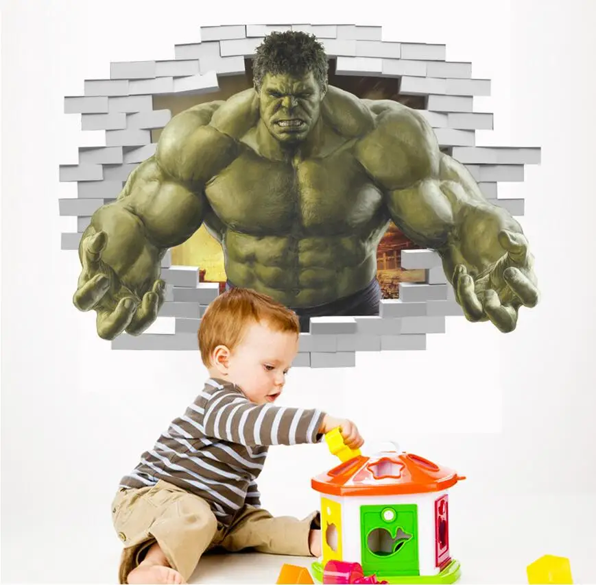 

3d hulk wall stickers for baby room fake window superhero wall decals home decor children wall pictures