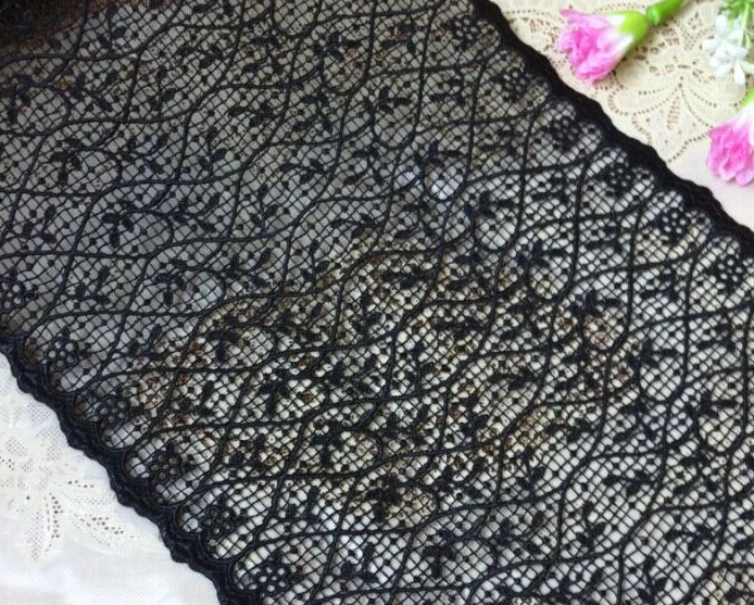 2 Meters 20cm/8'' Wholesale Best Price Super Wide Flower African Guipure Lace Fabric Black Trim |