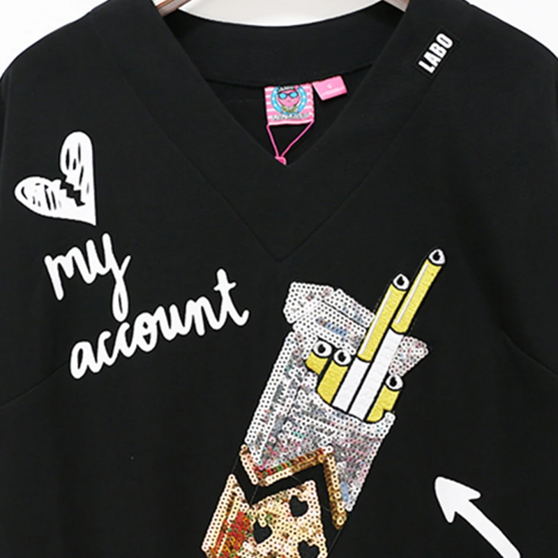 Летний Новый Модный чехол-футболка с блестками и v-образным вырезом в европейском