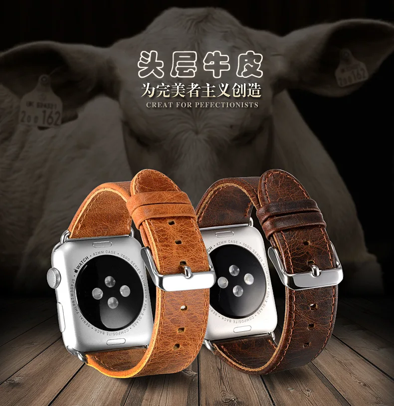 Браслет из натуральной телячьей кожи, ремешок для iwatch, iphone, Apple, Смарт-часы, ремешок 42 мм, 38 мм, чехол, Металлические адаптеры, серия 3, 2, 1